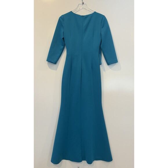 Eliza J Drape Bow Crepe Sheath Formal Dress Ocean Blue Gown Womens Size 8 - Picture 3 of 5